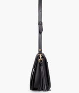 Black suede foldover saddle bag