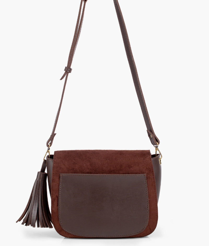Dark brown suede foldover saddle bag