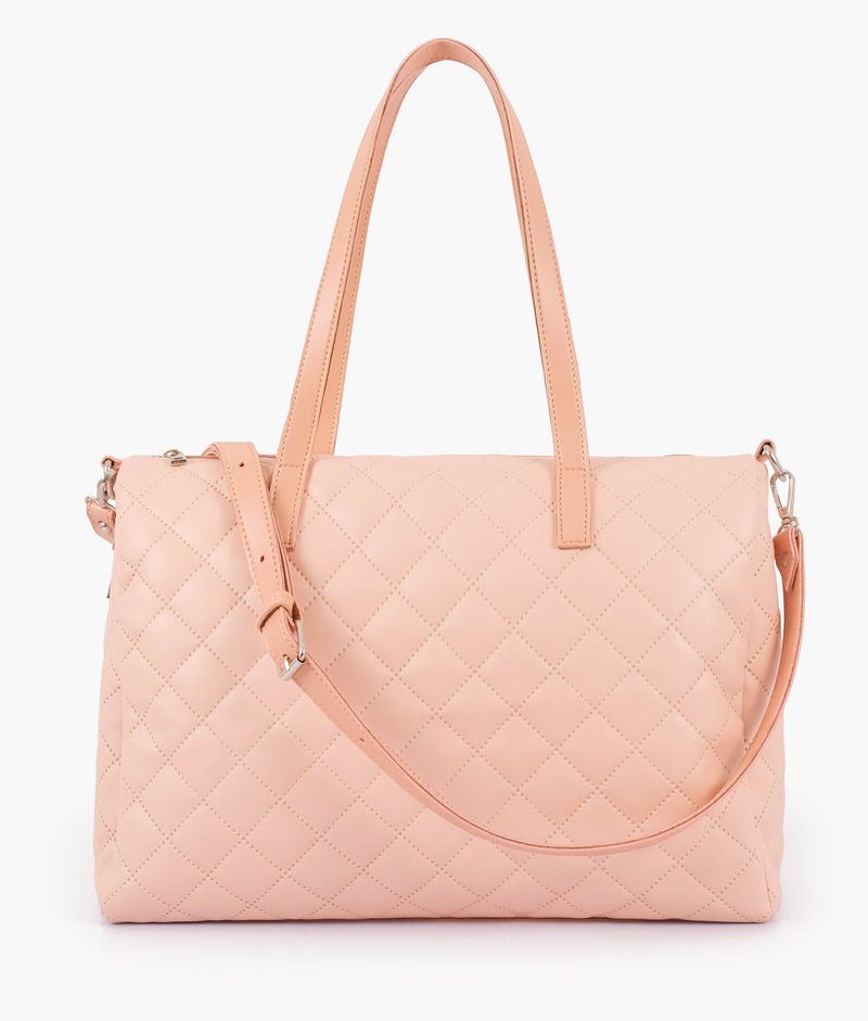 Baby pink quilted carryall tote bag