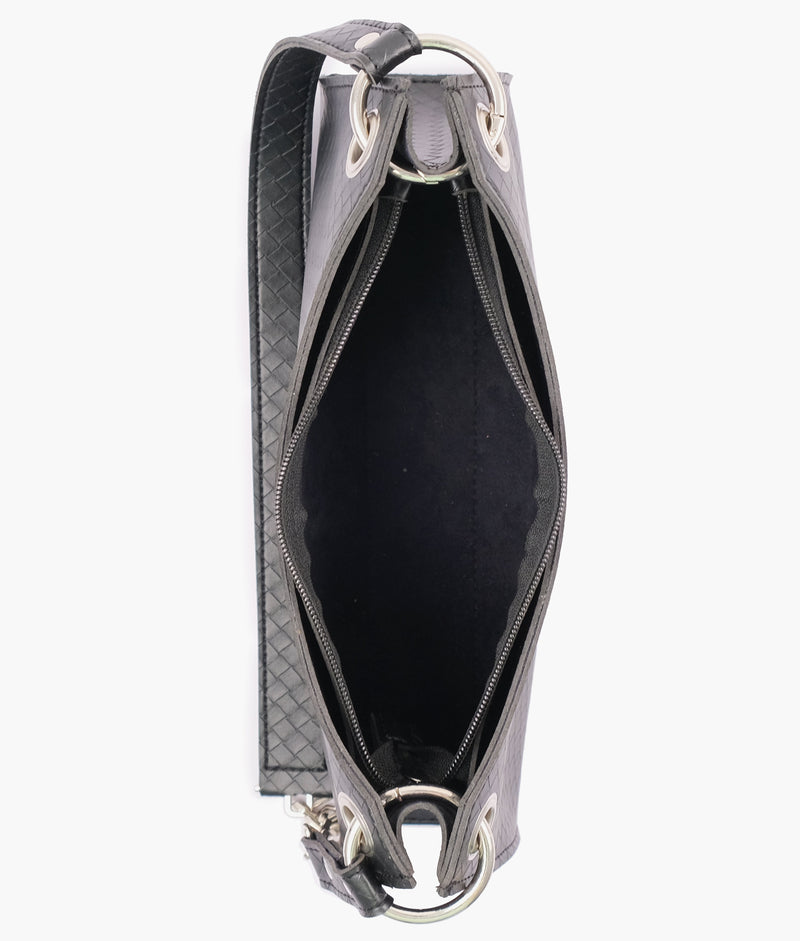 Black weaved elongated chain handle purse