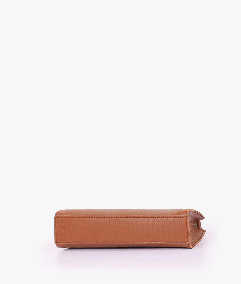 Brown weaved elongated chain handle purse