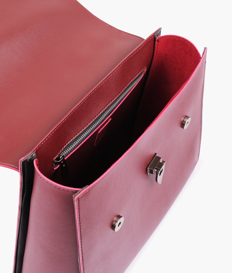 Burgundy flap-over top-handle bag