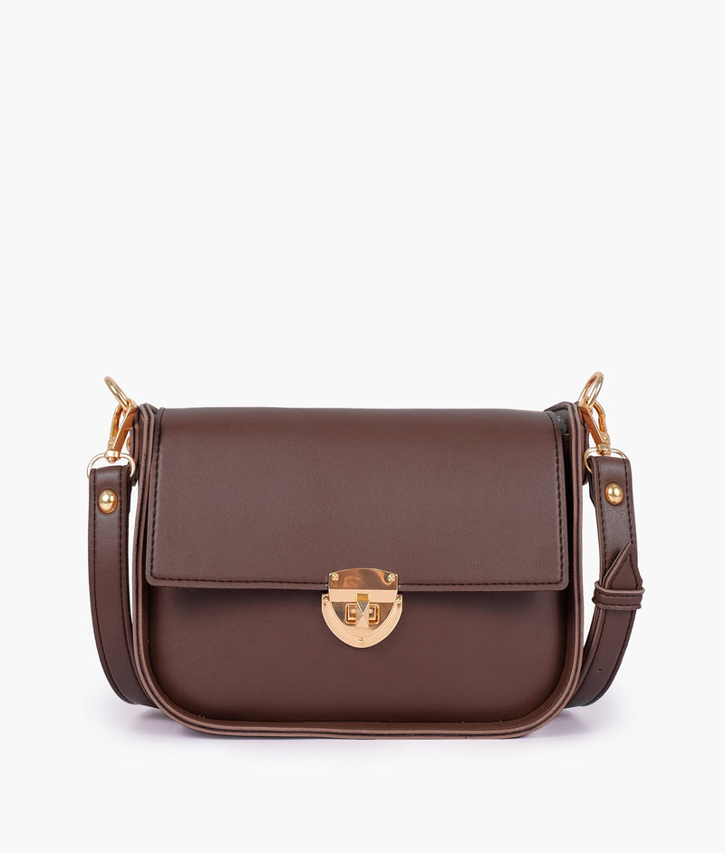 Dark brown saddle bag with twist lock