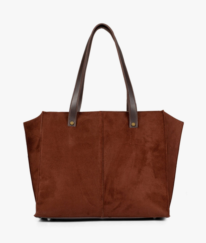 Dark brown suede over the shoulder tote bag