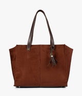 Dark brown suede over the shoulder tote bag