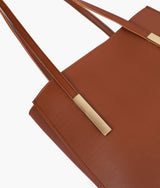Brown zipper shoulder bag with long handle