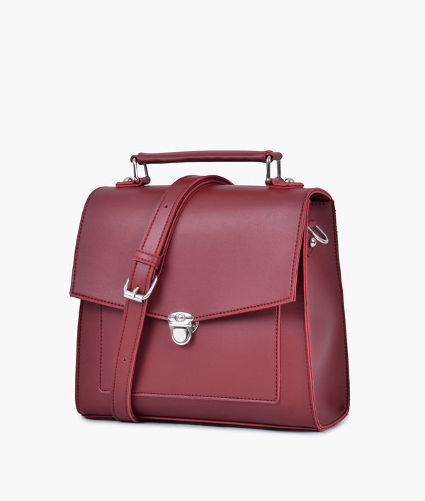 Maroon push-lock messenger bag