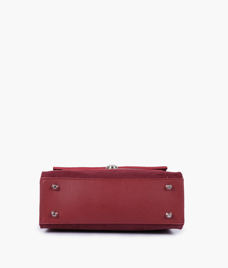 Maroon suede push-lock messenger bag